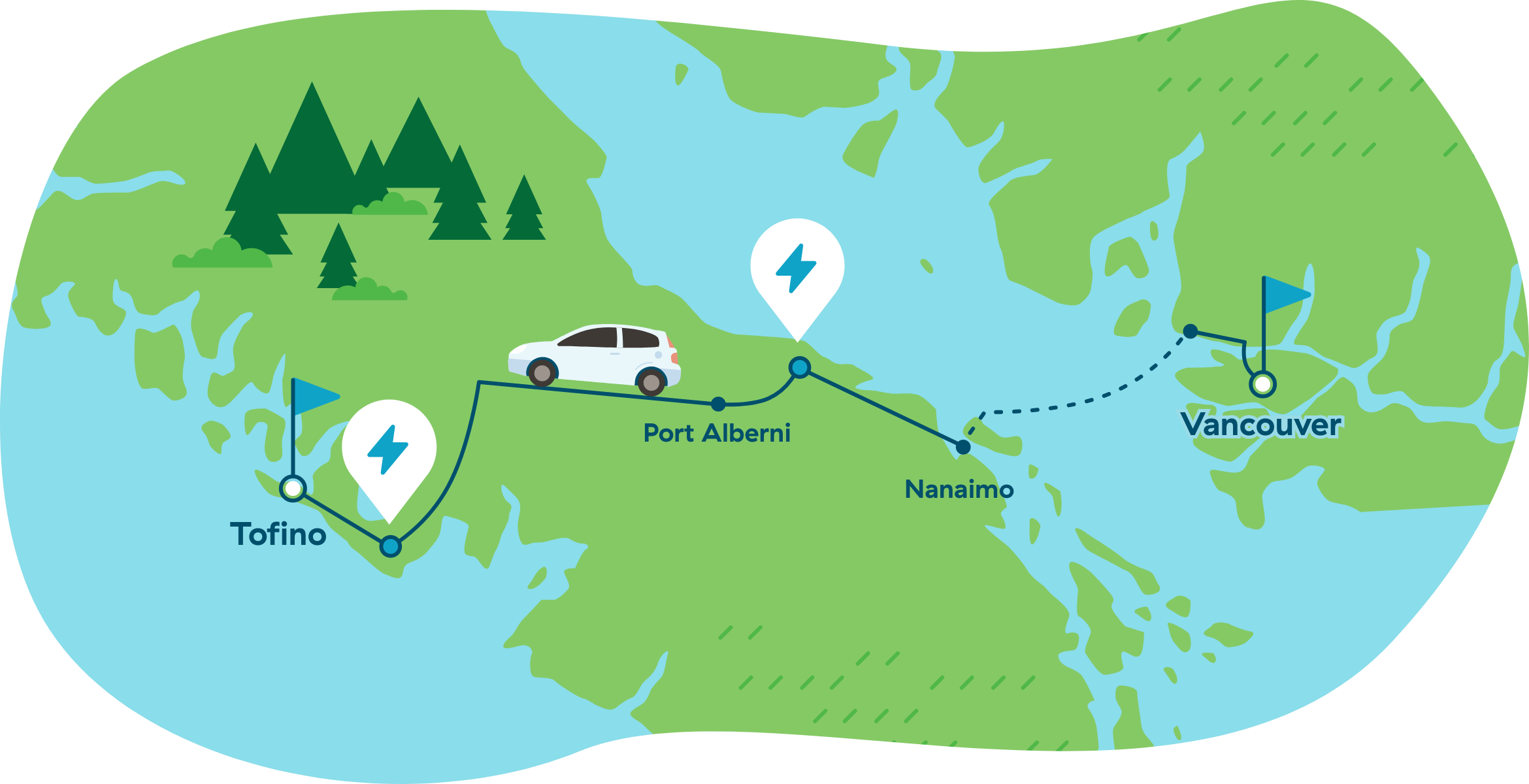 map of trip from Vancouver to Tofino