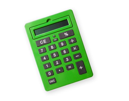 a green calculator with a piggy bank icon