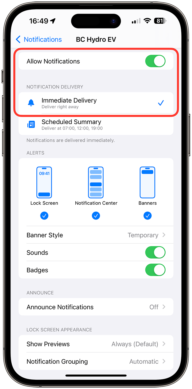 iOS Phone settings - Notifications