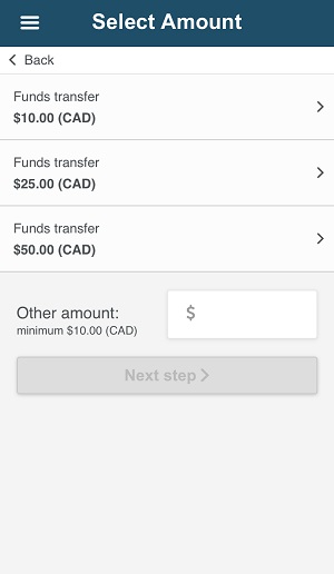 Add funds via mobile app