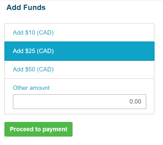 Screenshot of loading funds on web app